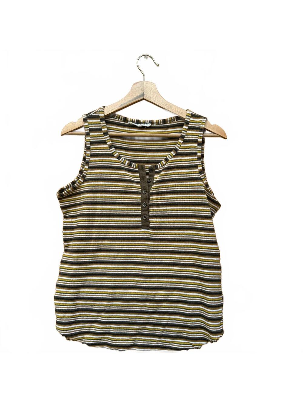 Jane + Delancey Retro Striped Henley Tank Top Small | 70s Y2K